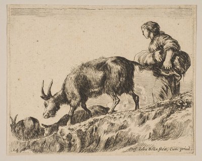 プレート14：羊の群れ、山羊、ca。 1641年。 作： Stefano della Bella