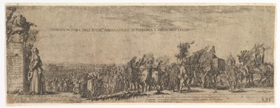 プレート 1: ポーランド大使のローマへの入り口、左側にメディチ家の紋章、1633 年。 作： Stefano della Bella