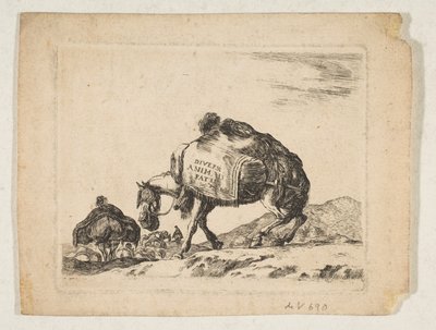プレート 1: 荷馬、「さまざまな動物」 Diversi animali、ca. 1641年。 作： Stefano della Bella