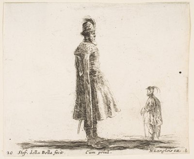 プレート20：中央に羽毛のある帽子をかぶった、古いポーランドの貴族。 1644-47。 作： Stefano della Bella