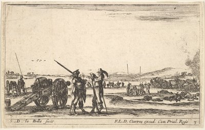 プレート3：中央の前景の兵士、左の大砲、f ...、ca。 1641年。 作： Stefano della Bella