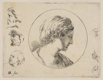 プレート4：さまざまなDoodleなどの2番目のコレクションからのプロフィールの女性の頭、ca。 1646年。 作： Stefano della Bella