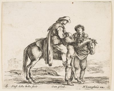 プレート6：右向きの馬に乗った農民。 1644-47。 作： Stefano della Bella