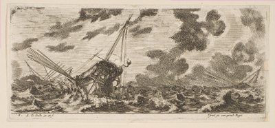 プレート6：嵐の中での3隻の船。 1646-47。 作： Stefano della Bella