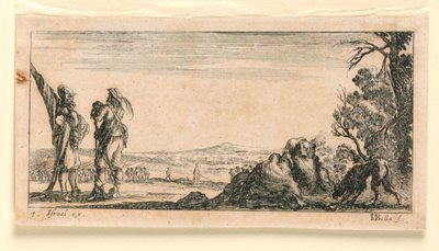 プレート 7、「いくつかの軍隊の指揮、大砲、および町への攻撃の設計」より 作： Stefano della Bella