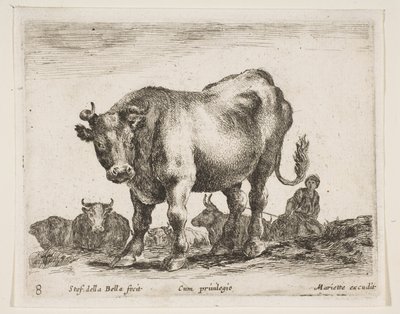 プレート8：さまざまな動物の牛Diversi animali、ca. 1641年。 作： Stefano della Bella