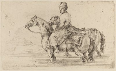 二頭の馬を持つポーランドのアテンダント 作： Stefano della Bella