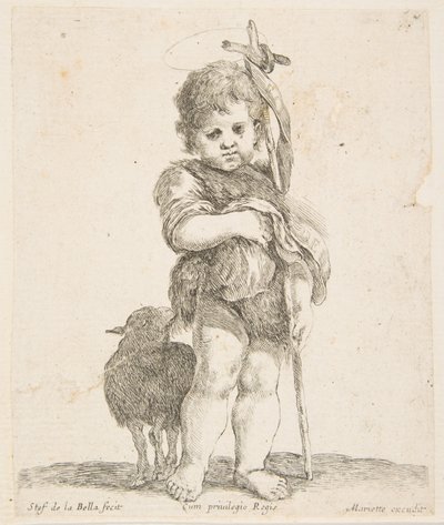 洗礼者聖ヨハネは折り畳まれたローブを持っています。 1641年。 作： Stefano della Bella