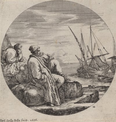 2 人のトルコ人商人のいる海港、1656 年。 作： Stefano della Bella