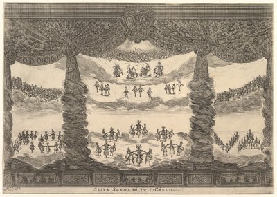 6番目のシーン、天国、神々の結婚Le nozze degli Dei、1637年。 作： Stefano della Bella