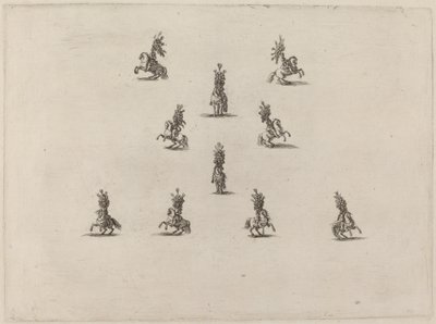 大きな羽毛のヘルメットをかぶった 10 人の騎士、1652 年。 作： Stefano della Bella