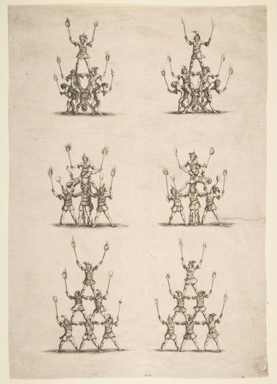 6つのグループの36の曲芸師、1652年。 作： Stefano della Bella