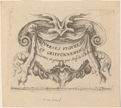 さまざまな人物と落書きのタイトル ページ、1646 年。 作： Stefano della Bella
