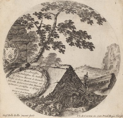 ローマの風景と遺跡のタイトルページ、1646年。 作： Stefano della Bella