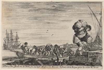 海の港の眺めのタイトルページ、1647年。 作： Stefano della Bella