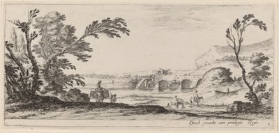 小川を渡る旅行者、1647 年以前。 作： Stefano della Bella