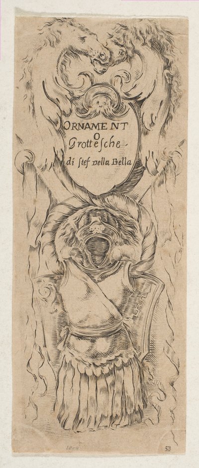 盾を構成する 2 つの馬の頭、約。 1653年。 作： Stefano della Bella