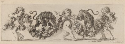 子供に支えられて綱渡りをする 2 頭のヒョウ、おそらく 1648 年。 作： Stefano della Bella