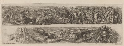鎖でつながれたヒョウとワシの 2 つの装飾用バンド、おそらく 1648 年。 作： Stefano della Bella