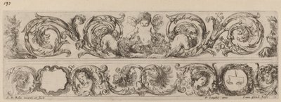 キューピッドと四季の頭を持つ 2 つの装飾用バンド、おそらく 1648 年。 作： Stefano della Bella