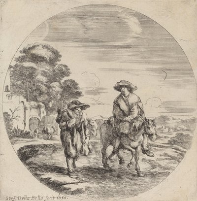 風景の中を旅する二人の農民、1656年。 作： Stefano della Bella