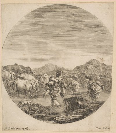川を渡る2人の女性1646年。 作： Stefano della Bella