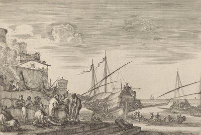 港に面したいくつかの家の眺め、おそらく c. 16541655。 作： Stefano della Bella