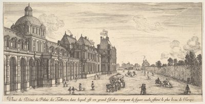 注目すべき広場のさまざまな景色からの、チュイルリー宮殿のドームの眺め、1649-51。 作： Stefano della Bella