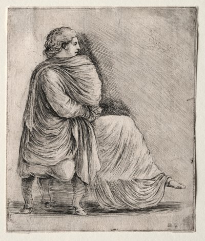 スツールに座っている女性c。 1620〜1630。 作： Stefano della Bella