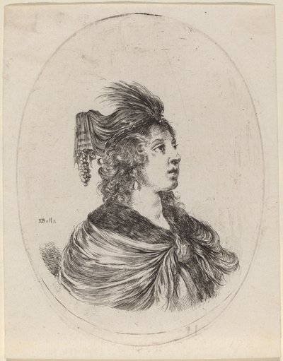 右を向いたターバンの女性 作： Stefano della Bella