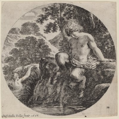 小川のほとりにいる若きサテュロス 作： Stefano della Bella