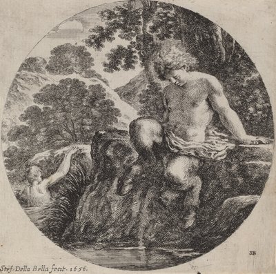 小川のほとりにいる若きサテュロス、1656 年。 作： Stefano della Bella