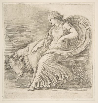 雄牛を止めようとしている若い女性1660年。 作： Stefano della Bella