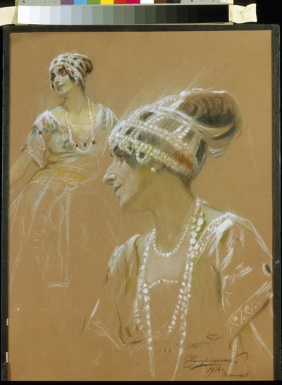 バレリーナ ヴェラ フォキナ (1886-1958) の肖像画。 (バレエ ダンサー V. フォキナの肖像)。 ステパン フョードロヴィッチ チュプリネンコ (1870-?) の作品、厚紙にパステル 作： Stepan Fyodorovich Chuprinenko