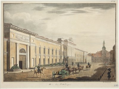 Liteyny アベニュー (視点 Liteiny) の新しいアーセナルのビュー - ステパン Philippovich Galaktionov (1779-1854)。 リトグラフ、水彩 作： Stepan Philippovich Galaktionov