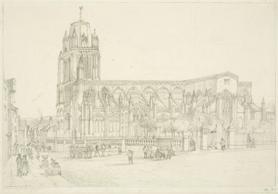 セント・メアリー・レッドクリフ教会の南側の眺め、1835年頃（紙に鉛筆 作： Stephen C. Jones