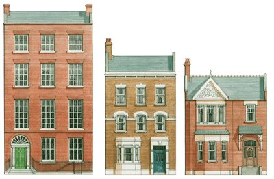 イギリスの住宅様式、1750-1910年頃（インク、水彩画） 作： Stephen Conlin