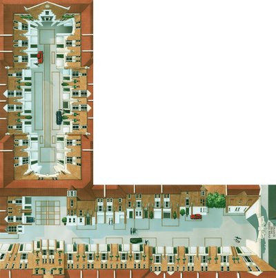 チャールズ2世広場、キングス・ロード、ロンドン（インク、水彩、エアブラシ） 作： Stephen Conlin