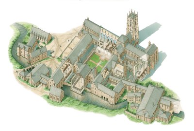 噴水修道院、ヨークシャー、1520-1539年頃（インク、水彩画） 作： Stephen Conlin