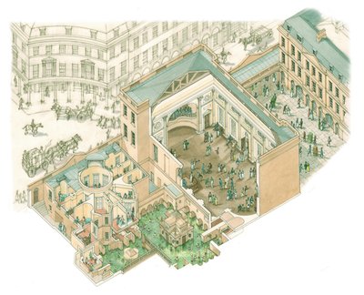 グランド・ポンプ・ルーム、バース、サマセット 1795-1825年頃 （紙にインク、水彩画） 作： Stephen Conlin