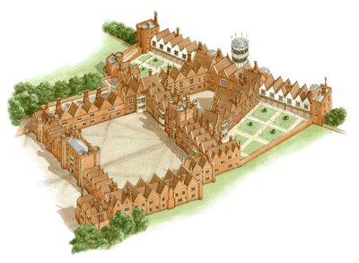 オートランズ宮殿、サリー州、1540-1600年頃（インク、水彩画） 作： Stephen Conlin