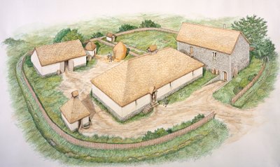 サウス マナー、ワラム パーシーの中世の村、ノース ヨークシャー、13 世紀 c2000s 作： Stephen Conlin
