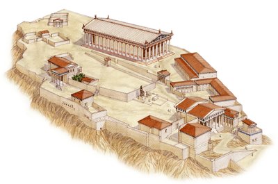 アクロポリス、アテネ、前421-前380年頃（水墨画） 作： Stephen Conlin