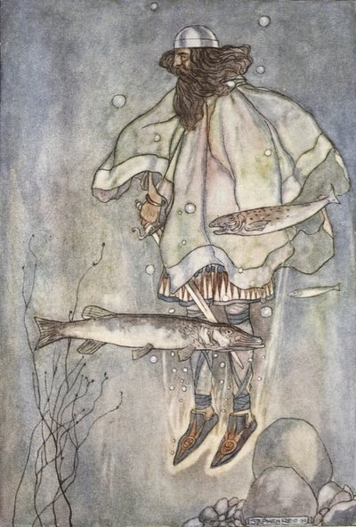 ファーガスが湖に降りる、T.W. Rolleston（カラーリソ） 作： Stephen Reid
