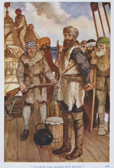 ハドソンは押収され拘束された、T.C. 作「The Book of Discovery」のイラスト 橋、1931年発行（カラーリソ） 作： Stephen Reid