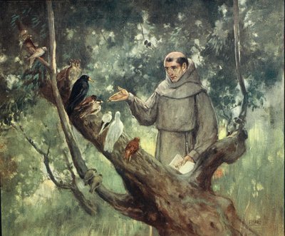 鳥に説教する聖フランシスコ、「ヘルメットとカウル: 修道院と軍の命令の物語」のイラスト W.M. Letts と M.F.S. レッツ 作： Stephen Reid