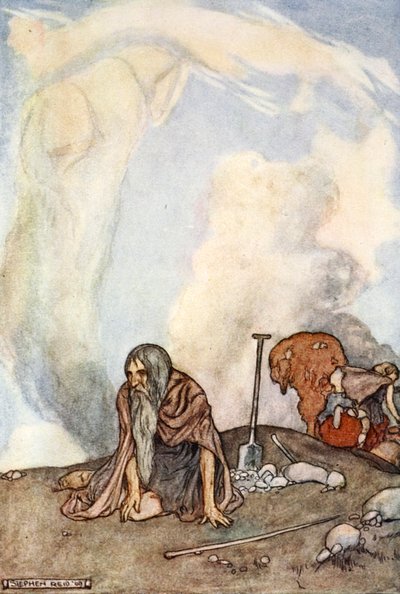 「白い馬は霧の花輪のように彼らの目から消えた」、c1910. 作： Stephen Reid