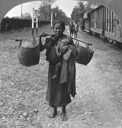 シャン女性と子供、上部ビルマ、1908 作： Stereo Travel Co