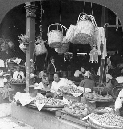 ネイティブマーケットのショップ、ラングーン、ビルマ、1908 作： Stereo Travel Co