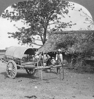 竹と葉で作られた村の家、ビルマ、1908年。 作： Stereo Travel Co
